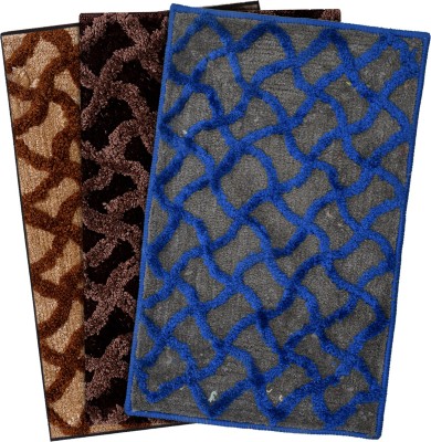 KUBER INDUSTRIES Velvet Door Mat(Brown & Dark Brown & Blue, Free, Pack of 3)