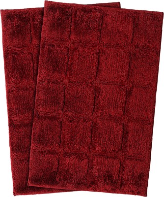 KUBER INDUSTRIES Velvet Door Mat(Maroon, Free, Pack of 2)