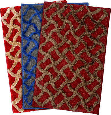 KUBER INDUSTRIES Velvet Door Mat(Maroon & Blue & Red, Free, Pack of 3)