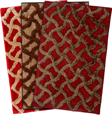 KUBER INDUSTRIES Velvet Door Mat(Maroon & Brown & Red, Free, Pack of 3)