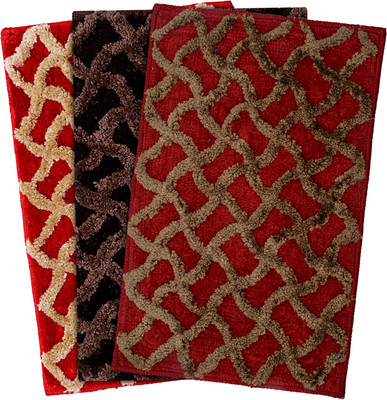 KUBER INDUSTRIES Velvet Door Mat(Maroon & Dark Brown & Red, Free, Pack of 3)