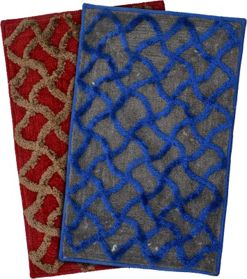 KUBER INDUSTRIES Velvet Door Mat(Maroon & Blue, Free, Pack of 2)