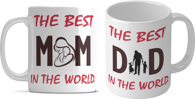 Shieldsmore Ceramic World's Best Mom Printed 325ML Coffee for Gift | White Ceramic Coffee Mug(325 ml, Pack of 2)