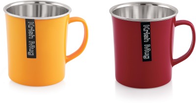 Nabhya Combo Of 2 PC Of 270M LInner Steel Plastic Cups for Coffee Tea Cocoa Campings with Handle, Portable & Easy Clean Stainless Steel, Plastic Coffee Mug(270 ml, Pack of 2)