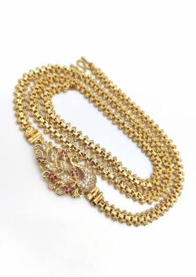 Hanaa Micro Plated American Diamond Mugapu Chain Gold Jewellery For Women&Girls 24inch Gold-plated Plated Copper Chain