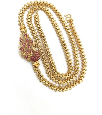 Hanaa Micro Plated American Diamond Mugapu Chain Gold Jewellery For Women&Girls 24inch Gold-plated Plated Copper Chain