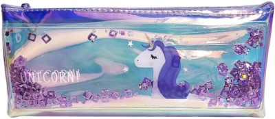 Arishto Multipurpose Holographic with filled Sequin Water Unicorn Art Plastic Pencil Box(Set of 1, Purple)