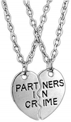 RVM Jewels Partners in Crime Stainless Steel Silver Couple Pendant Friendship's Special BFF Bestie Necklace Set for Men & Women Silver Brass Pendant
