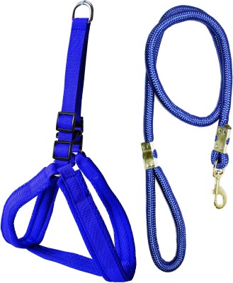 Petshop7 Mesh Padded Nylon Dog Harness & Dog Leash Rope - Medium (Chest Size - 26-37inch) Dog Harness & Leash(Medium, Blue)