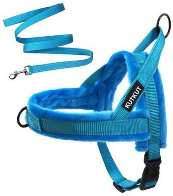 BUSHIKO Soft Flannel Padded Escape Proof/Quick Fit Reflective Strap Personalized Dog Harness & Leash(Medium, Blue)