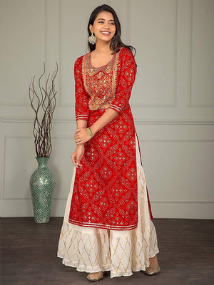 AMROSHIYAINC Embroidered Kurta, Sharara & Dupatta Set