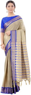 Pinky Fashion Woven Banarasi Cotton Silk Saree(Blue)