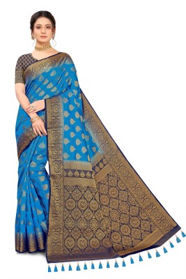 sarify creation Woven Banarasi Cotton Silk Saree(Blue)