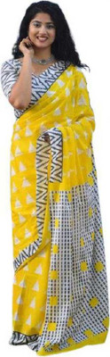 NIKHILAM Striped Handloom Pure Cotton Saree(Yellow)