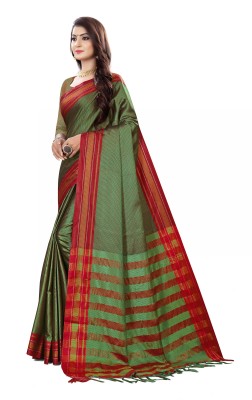 inch pinch Woven Daily Wear Silk Blend Saree(Dark Green, Maroon)