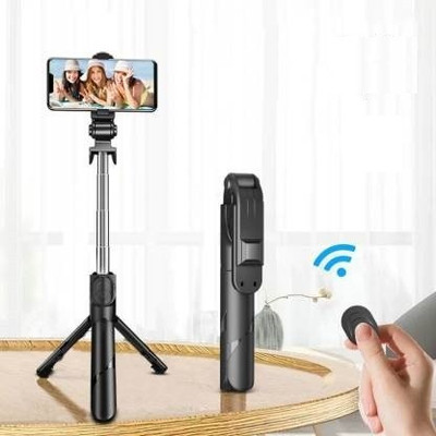 samipna XT-02 Selfie Stick with Remote Bluetooth Selfie Stick(Black, Remote Included)