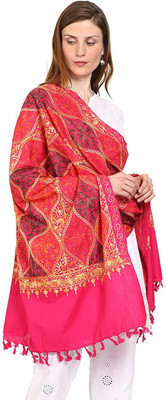 Braid N Cord Polyester Wool Blend Embroidered Women Shawl(Pink)