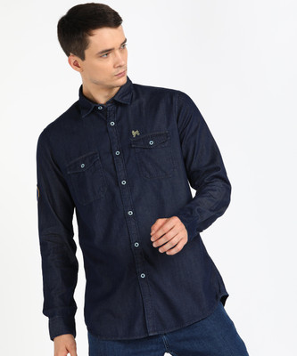 Van Heusen Academy Men Solid Casual Dark Blue Shirt