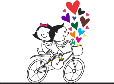 Divine studio 106 cm Couple Riding Bicycle Wall Sticker Standard Size -106cmx65cm Color - Multicolor Self Adhesive Sticker(Pack of 1)