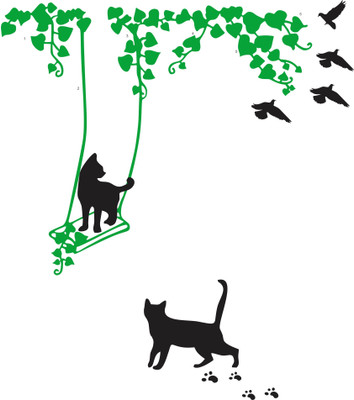 Divine studio 61 cm Cat On Swings Design Wall Sticker Standard Size -61cmx120cm Color - Multicolor Self Adhesive Sticker(Pack of 1)