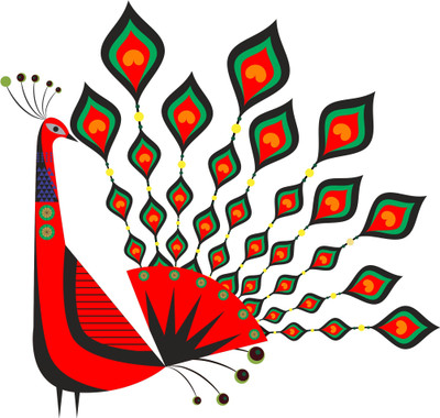 Divine studio 108 cm Peacock Birds Nature Wall Sticker Standard Size -108cmx119cm Color - Multicolor Self Adhesive Sticker(Pack of 1)