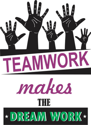 Divine studio 66 cm Teamwork Dreamwork Quote Wall Sticker Standard Size -66cmx58cm Color - Multicolor Self Adhesive Sticker(Pack of 1)