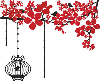 Divine studio 69 cm Heart Floral Tree Wall Sticker Standard Size -69cmx56cm Color - Multicolor Self Adhesive Sticker(Pack of 1)