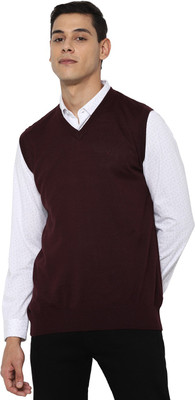 Allen Solly Solid V Neck Casual Men Brown Sweater