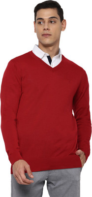 Allen Solly Solid V Neck Casual Men Red Sweater