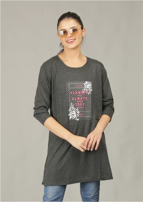 SP GIFT SPOT Printed Women Round Neck Grey T-Shirt