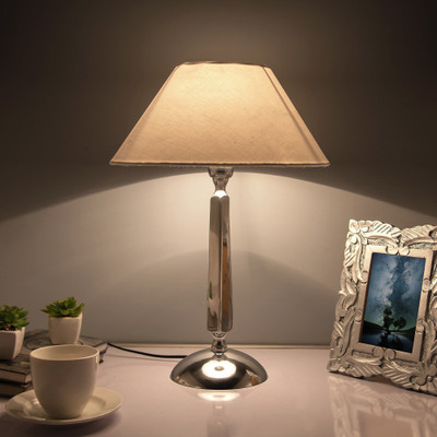 Homesake Classic Cubist Chrome Lamp With White Cone Shade Table Lamp(51 cm, Silver)