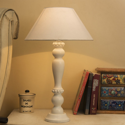 Homesake Eureka Polka White Wood Table Lamp With White Shade Table Lamp(58 cm, White)