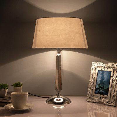 Homesake Classic Cubist Chrome Lamp With White Drum Shade Table Lamp(51 cm, Silver)