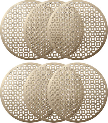 KUBER INDUSTRIES Round Pack of 6 Table Placemat(Gold, Leather)