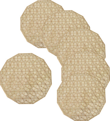 KUBER INDUSTRIES Round Pack of 6 Table Placemat(Gold, Leather)