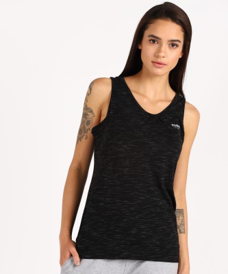 VAN HEUSEN Casual Sleeveless Self Design Women Black Top