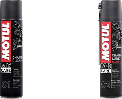 MOTUL CHAIN CLEAN C1 MC CARE & CHAIN LUBE ROAD C2 MC CARE 400ML PACK OF 2 Chain Oil(800 ml, Pack of 2)