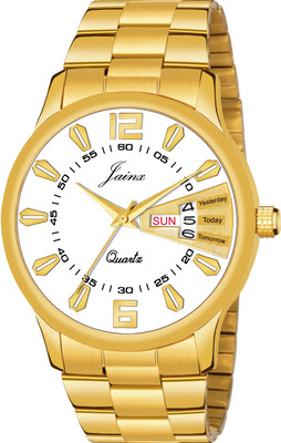 JAINX JM1163 Premium Day and Date Function Golden Chain Analog Watch  - For Men