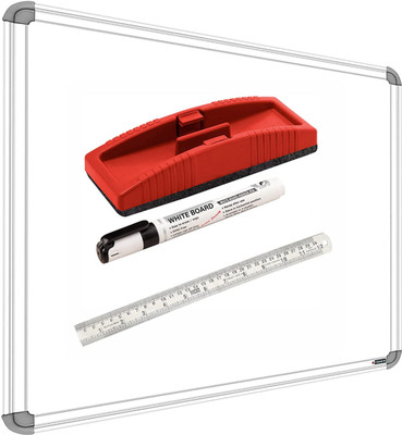 YAJNAS Non Magnetic 2 X 2 Feet Double Sided White Board and Chalk Board one Side White Marker and Reverse Side Green Chalk Board Surface + Duster + Marker And 30 cm Scale (Combo Pack of 4 items) Whiteboards and Duster Combos(Set of: 4, White, Green)