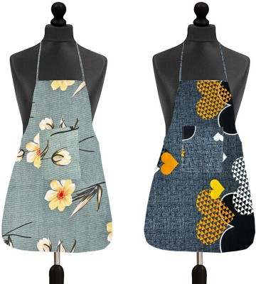 GRINAF Cotton Home Use Apron - Free Size(Grey, Green, Pack of 2)