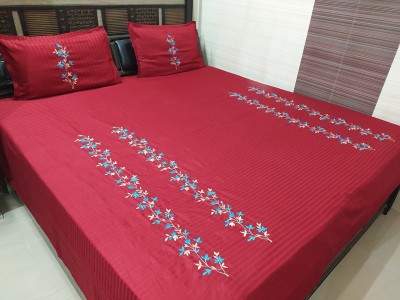 ABC TEXTILE HOUSE 250 TC Cotton King Embroidered Flat Bedsheet(Pack of 1, Multicolor)