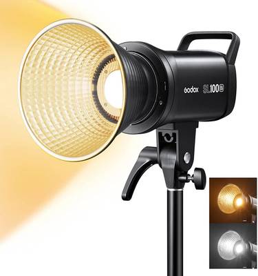 GODOX SL100BI Bowens Mount LED Video Light | 100W CRI96+ TLCI97+ 2800K-6500K | 32100Lux@1m | 11 Lighting Effect | APP Bluetooth Control | 120°Beam Angle/Intuitive User Interface/Compact Size | Black 32100 lx Camera LED Light