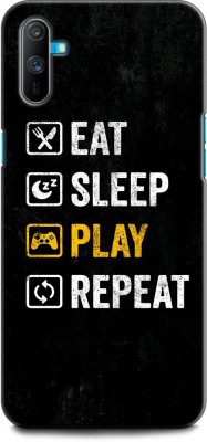 INDICRAFT Back Cover for Realme C3, RMX2027 GAME, BLACK, EAT SLEEP PLAY REPEAT(Multicolor, Shock Proof, Pack of: 1)