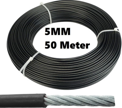 ivee international Gym Machine Wire Rope PU Coated Cable Inside Steel (5 MM, 50 Meter) Multi-training Bar(Black)