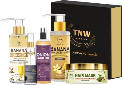 TNW - The Natural Wash Hair Spa Hamper for Soft and Shiny Hair | Kit for Spa like hair at Home | Paraben and Sulphate Free Hair Care Range(5 Items in the set)