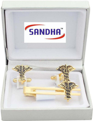 SANDHA Brass Cufflink & Tie Pin Set(Black)