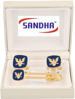 SANDHA Metal Cufflink & Tie Pin Set(Gold)