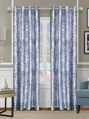 ROMEE 213 cm (7 ft) Polyester Room Darkening Door Curtain (Pack Of 2)(Floral, Blue & Off White)