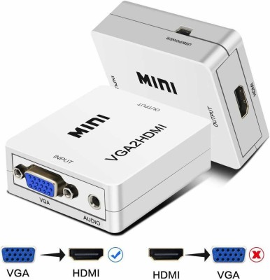 microware Mini Compact Video VGA to HDMI 1080p Converter Adapter with 3.5mm Audio Media Streaming Device(White)