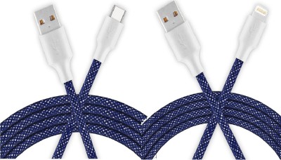 ZINUX Lightning Cable 3 A 1.2 m copper briding Unbreakable Braided Heavy Duty USB TO Lightning,Fast Charger Data Cord for iPhone 12 11 Pro Max X XS XR, 10 8 7 6S 6, iPad, iPod, and USB to Type C fast data sharing and Charging Cable for (Samsung, Oppo, Vivo, Real me, Nokia, Honour)- Pack-2(Compatible